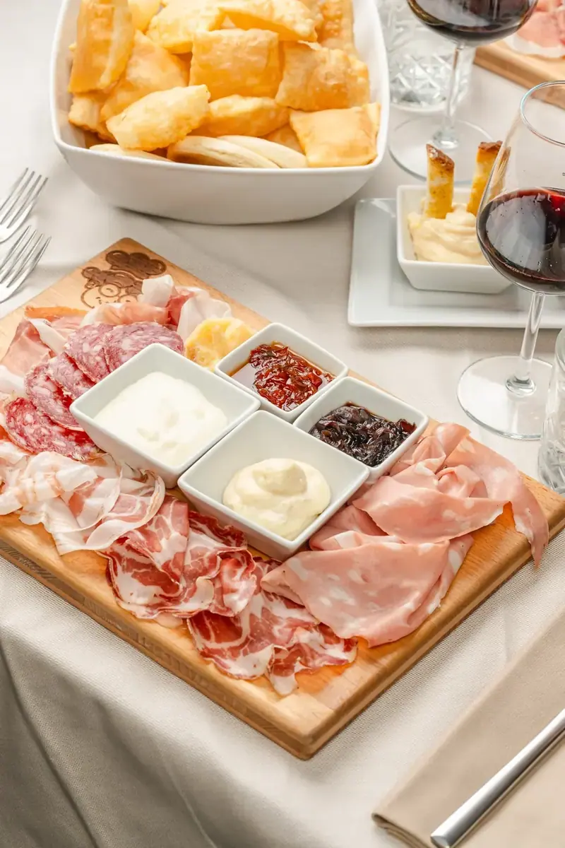 Il Capriccio lungo la Via Emilia: salumi, gnocco fritto e salse sul tagliere
